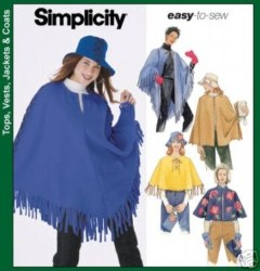 5349  Simplicity FLEECE PONCHO LENGTHS, HAT, PURSE, MITTS PATTERN XS-M,L-XL choice uncut